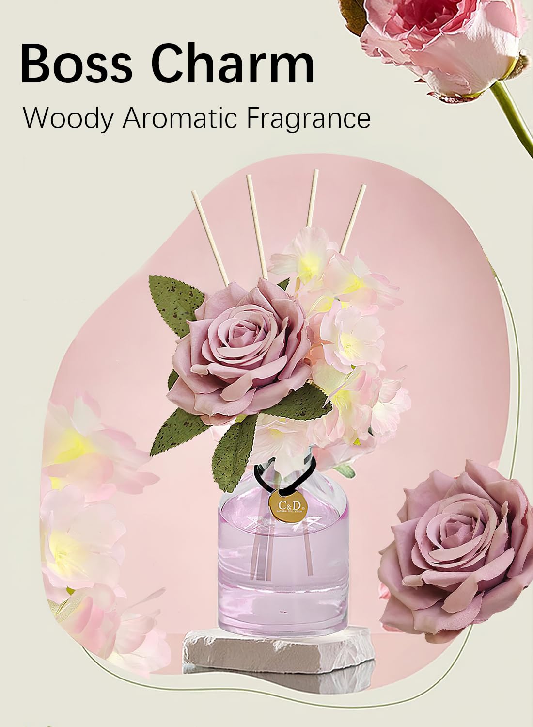 Flower Reed Diffuser Set, Premium Elegant Long Lasting Natural Scented Diffuser with Natural Plant Extracts, Scented Gift Set for Bedroom Bathroom Home Decor Office 100ml