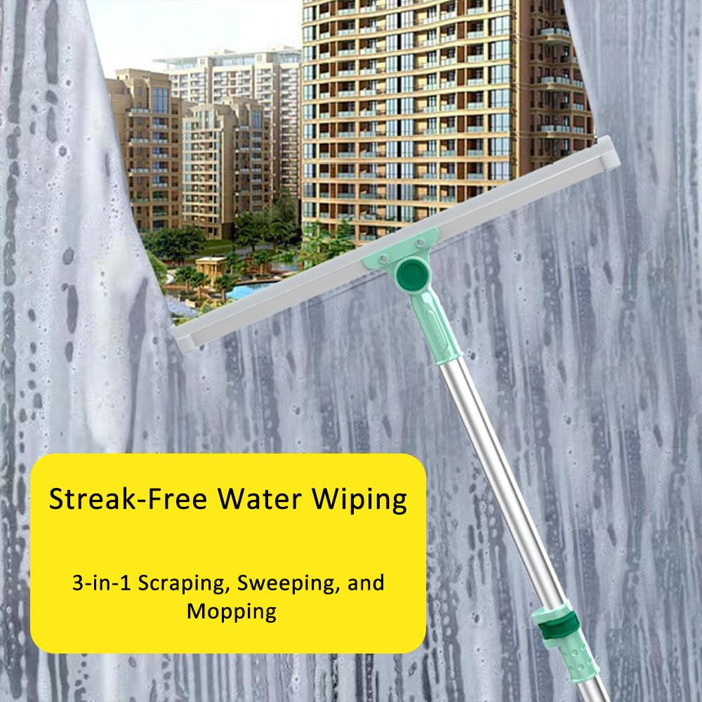 Floor Squeegee Set, Squeegee Broom with 2 Replacement Rubber for Window Cleaning, Bathroom Tile, Concrete