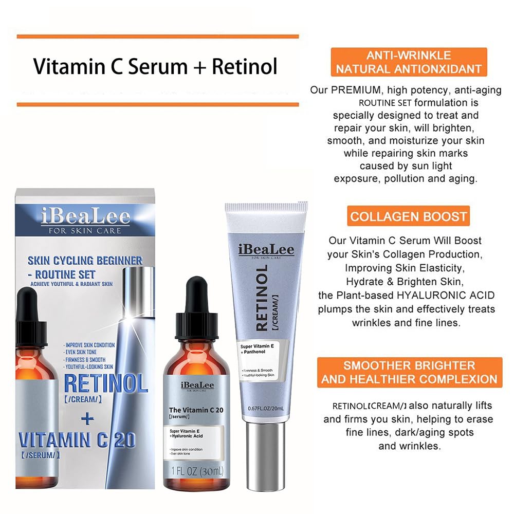 Facial Kit, Retinol Cream + Vitamin C 20 Serum, Face Serum Gift Kit for Women
