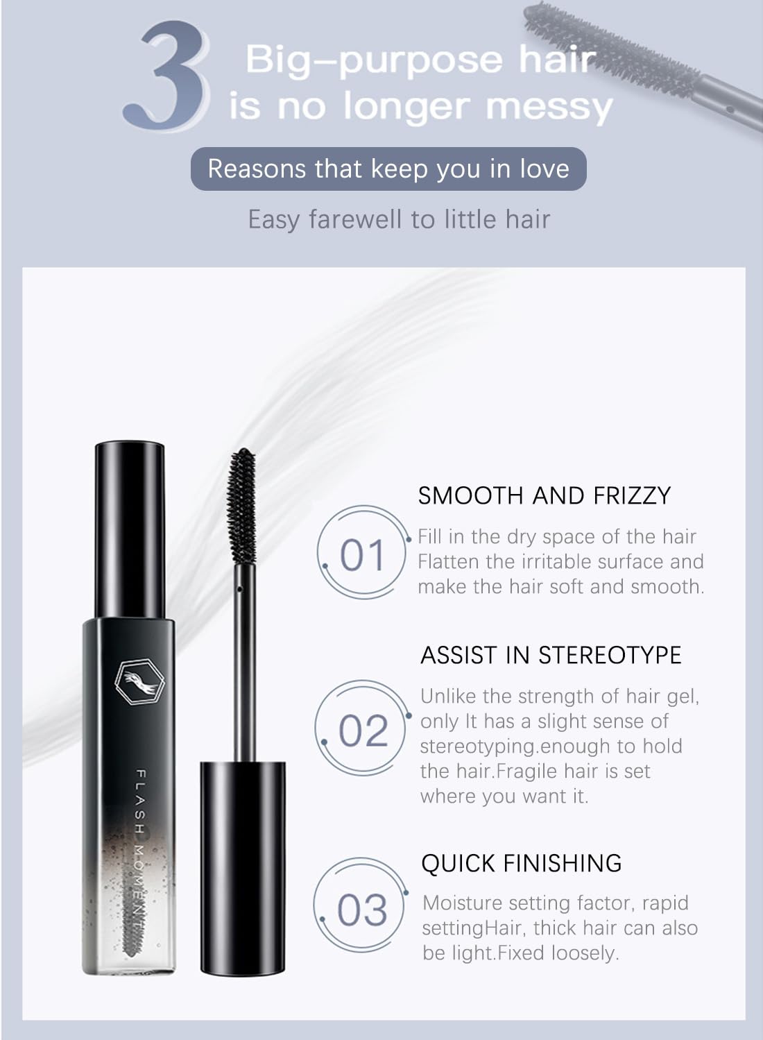 Flash Moment Hair Finishing Stick, Long-Lasting Hair Styling Cream, Frizz Control Hair Wax Stick, Bangs Styling Cream Soft Shiny and Non-Greasy 18ml