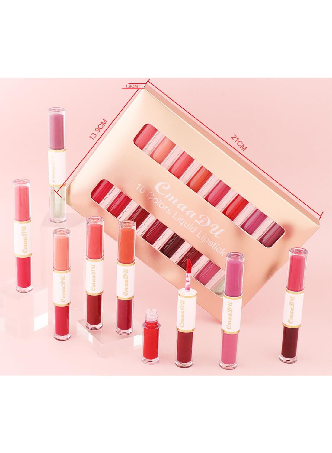 Cmaadu 8Pcs Matte Double Head Lipstick Set, Matte Velvet Long Lasting High Pigmented Non-Stick Cup No Fade Waterproof Lip Gloss, Makeup Gift Set for Women