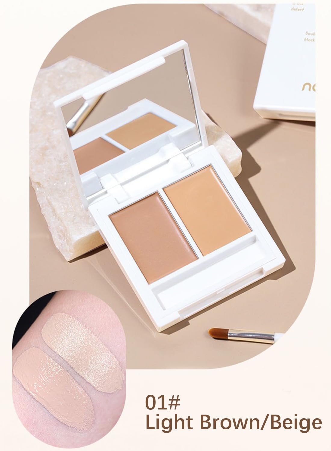 Double Color Concealer Palette with a Brush, Lightweight Long Lasting 2 Colors Foundation and Concealer Palette, Neutral Under Eye Concealer, Medium to Full Coverage