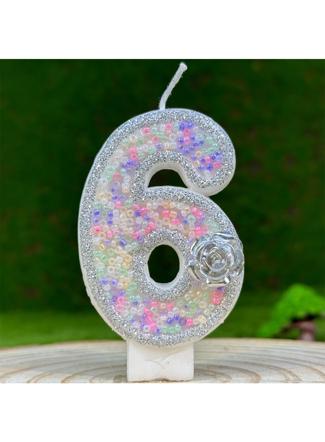 White Number Silver Flower Cake Candle