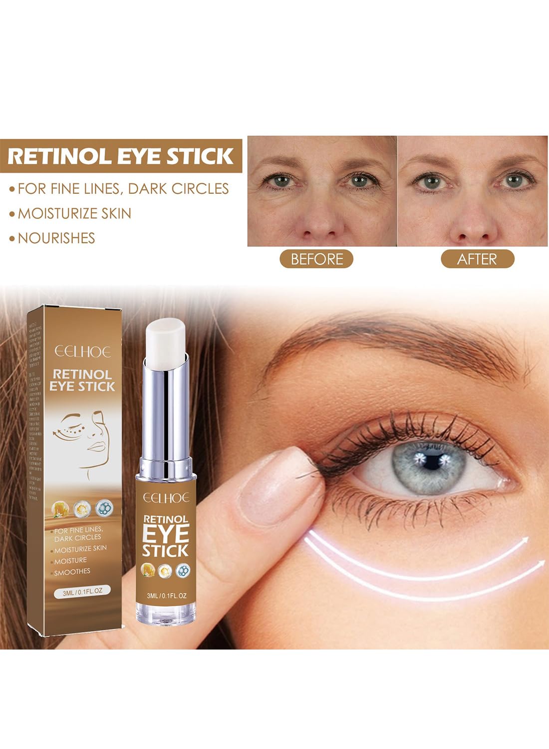 Retinol Under Eye Stick for Anti-Wrinkle and Dark Circle Removal, 1 pc 3ml