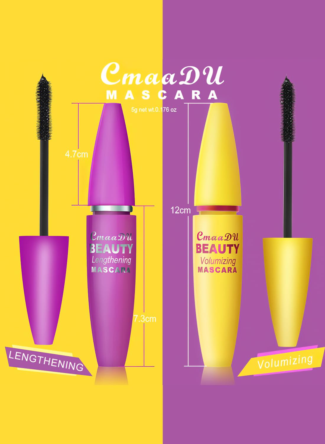2Pcs 4D Silk Fiber Lash Mascara, Waterproof & Long-Lasting, Long Natural Thickening Lengthening Eye Makeup No Clumping, No Smudging Lasting All Day (Pack of 2)