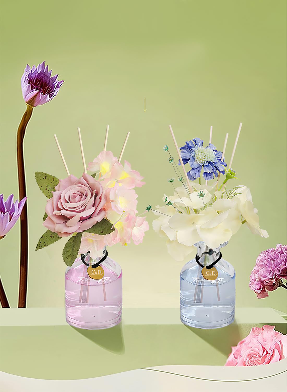 Flower Reed Diffuser Set, Premium Elegant Long Lasting Natural Scented Diffuser with Natural Plant Extracts, Scented Gift Set for Bedroom Bathroom Home Decor Office 100ml