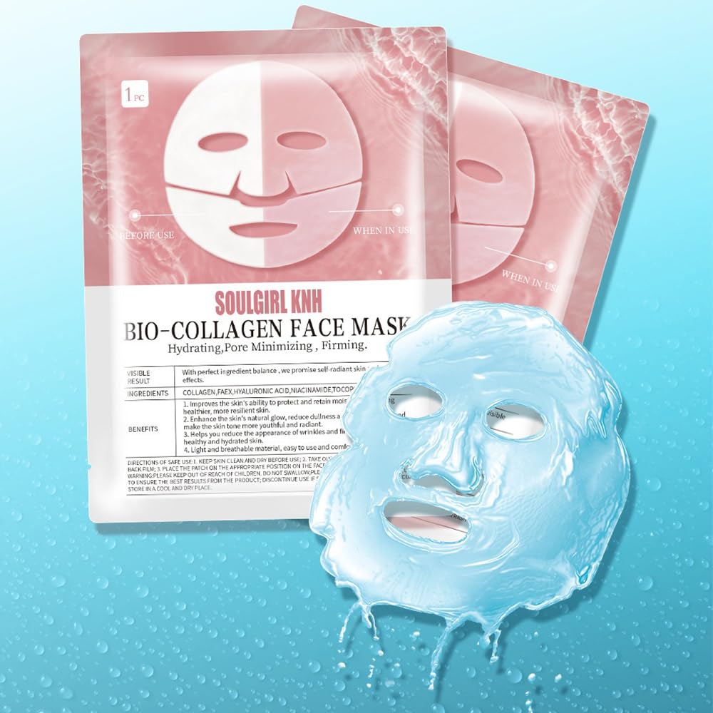 Face Mask with Bio-Collagen, Facial Care, Hydrating Overnight Mask - 10 Pcs