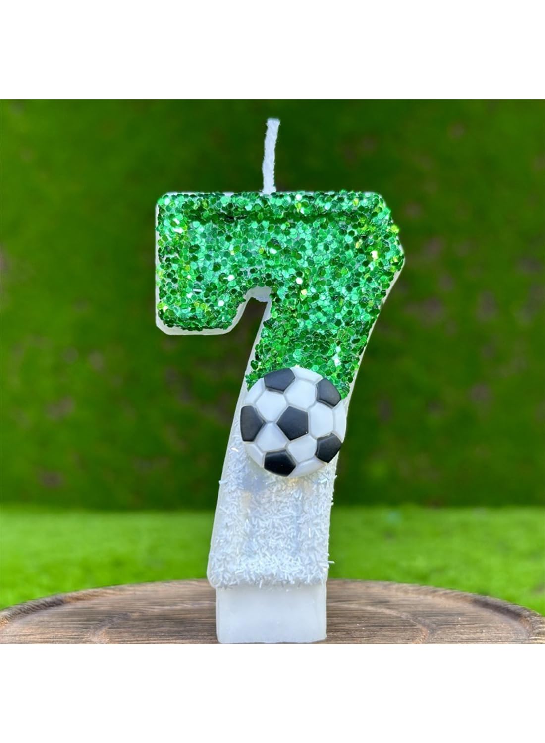 White Green Number Football Cake Candle