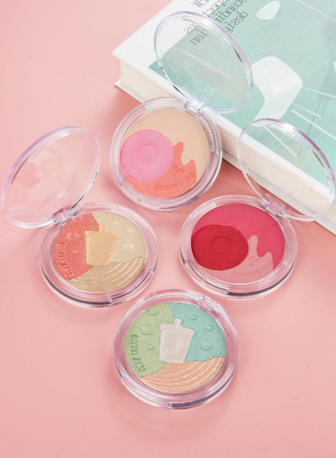 4 Pcs Multi-Colored Blush Powder Set, Long Lasting Contour and Highlighter Palette, Matte & Shimmer Finishes, Lightweight Makeup Gift Kit for Cheek and Eye