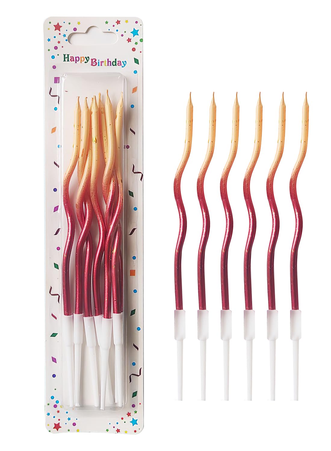 Twisted Birthday Candles, Long Thin Birthday Spiral Candles with Holders-6Pcs