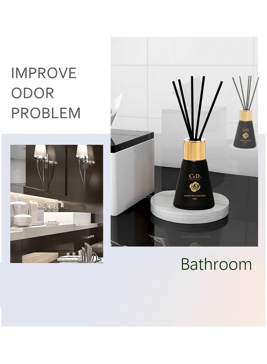 Reed Diffuser, Natural Classic Long Lasting Room Air Fresh Essential Oil Diffuser, Scented Gift Set, Scented Diffuser for Bathroom Bedroom Home Décor, Stress Relief 30ml