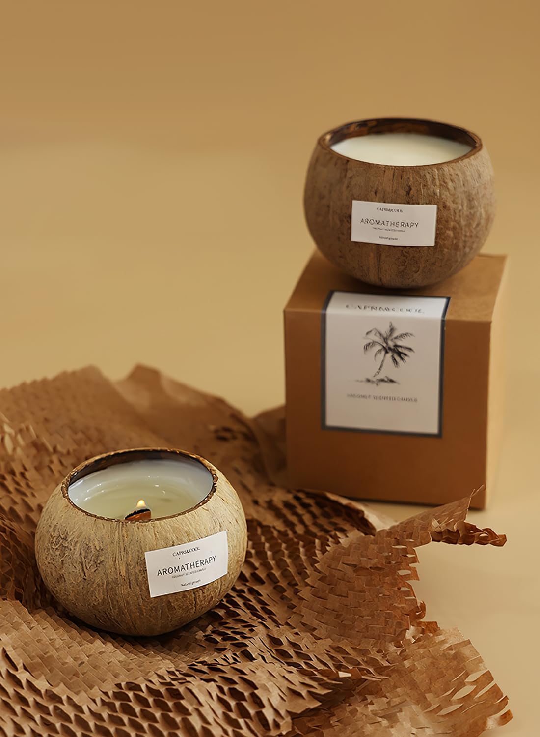 Scented Soy Coconut Shell Candles, Eco Friendly Natural Real Coconut Bowl Candle for Home and Beach Decor, Aromatherapy Candle, Odor Eliminating 200g