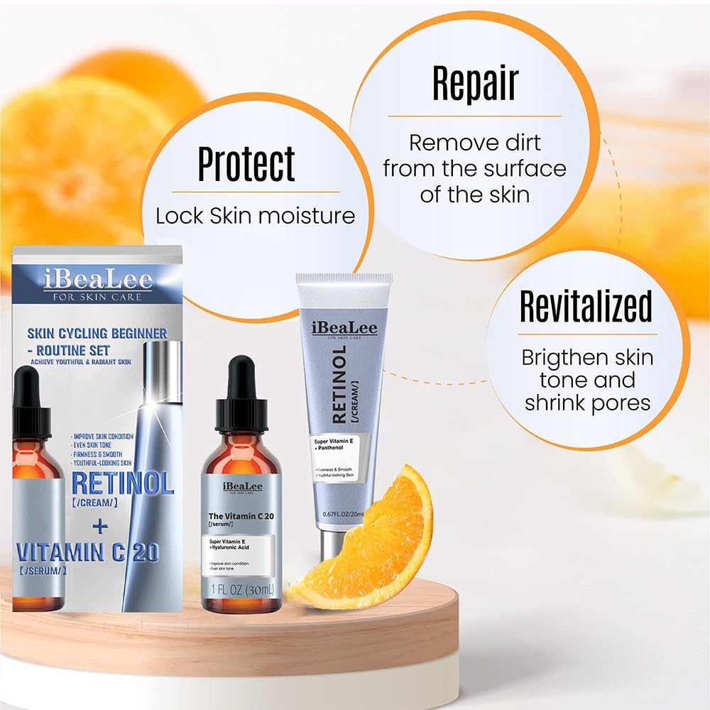 Facial Kit, Retinol Cream + Vitamin C 20 Serum, Face Serum Gift Kit for Women