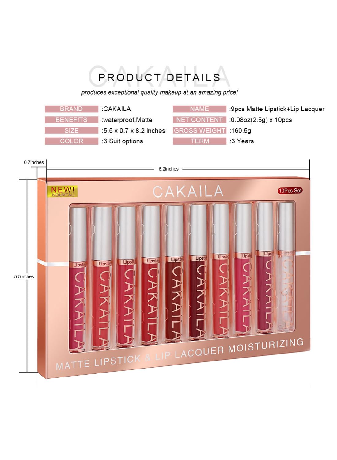 10Pcs Matte Liquid Lipstick Set Contains Smooth Lip Lacquer for Women