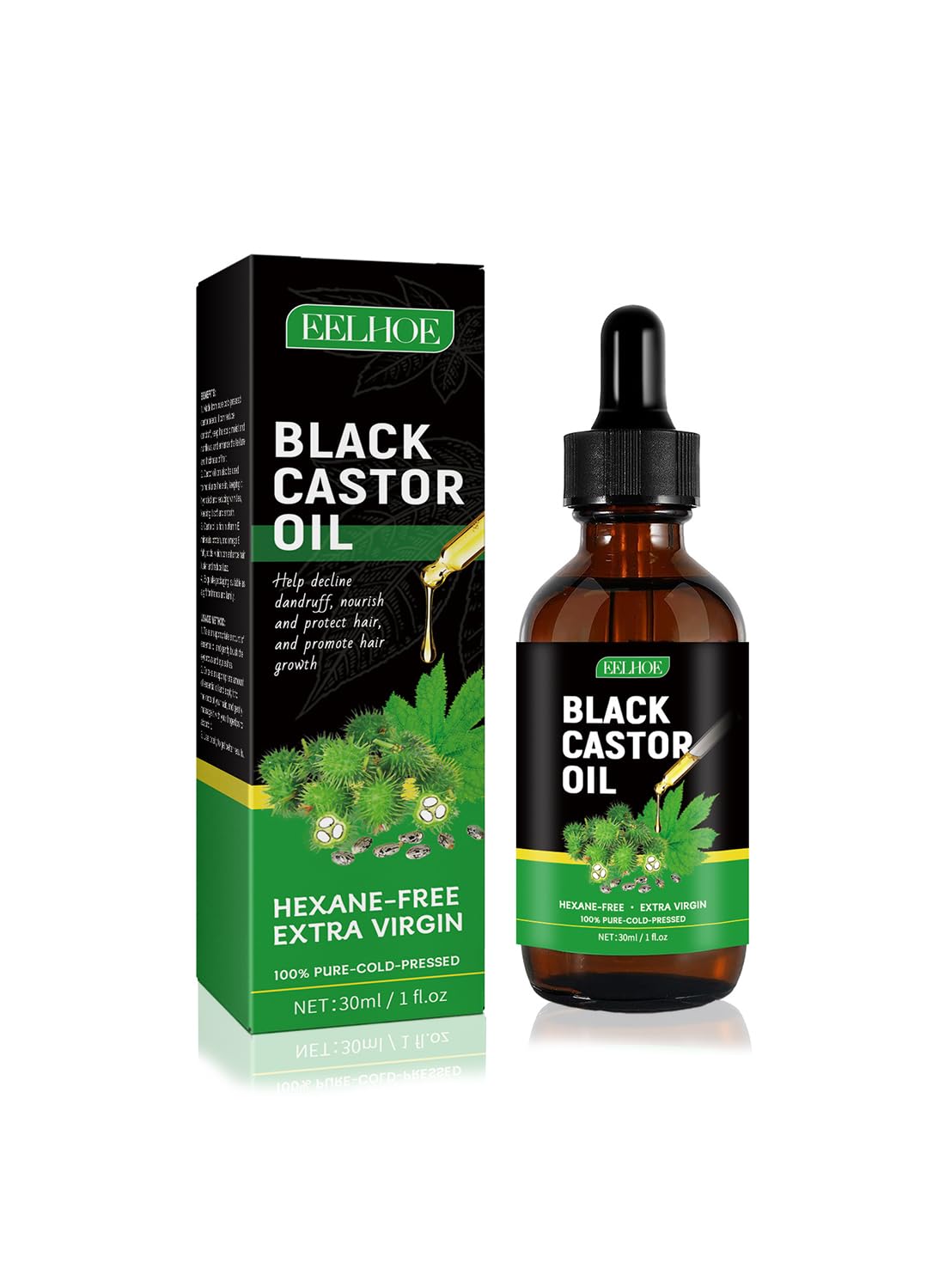 Black Castor Oil for Hair Growth, Multi-Purpose Castor Oil, 100% Pure Cold Pressed, Moisturizing Anti Dandruff Hair Growth Oil for Unisex 30ml
