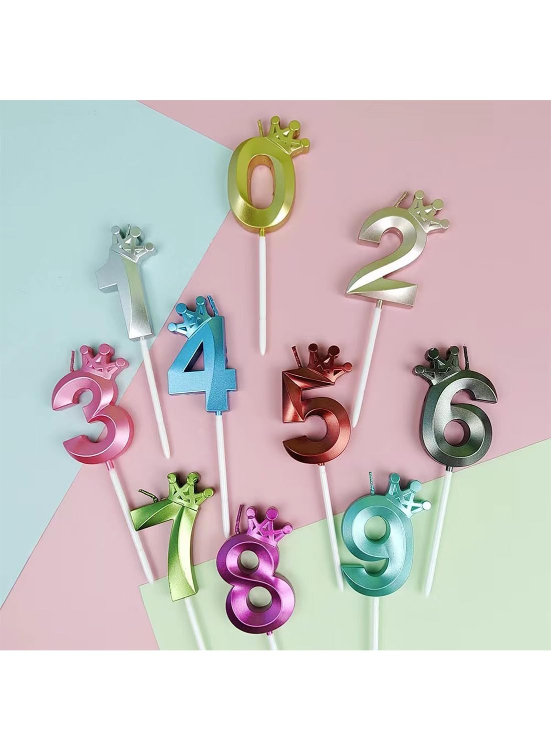 Number Birthday Candles, Metallic Glitter Crown Number 0 Cake Candles for Birthday, Wedding, Anniversary,