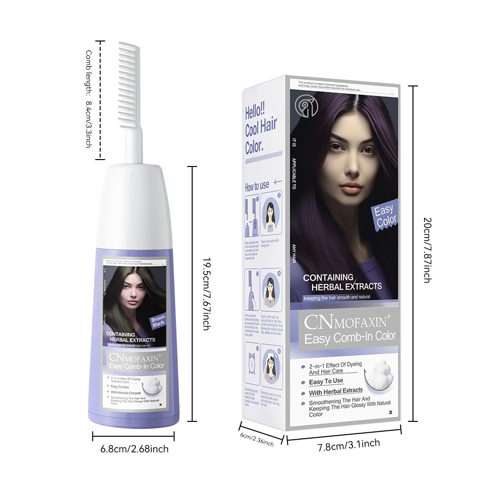 Natural Plant Bubble Hair Dye Kit with Comb, Long Lasting Pure Plant Extract for Grey Hair Color Bubble Dye, Easy to Use Hair Dye for Women Men 200ml