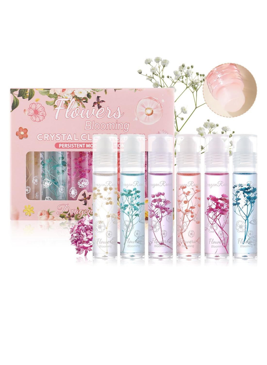 Clear Glossy Lip Oil Set, Hydrating Transparent Lip Glow for Women 6Pcs