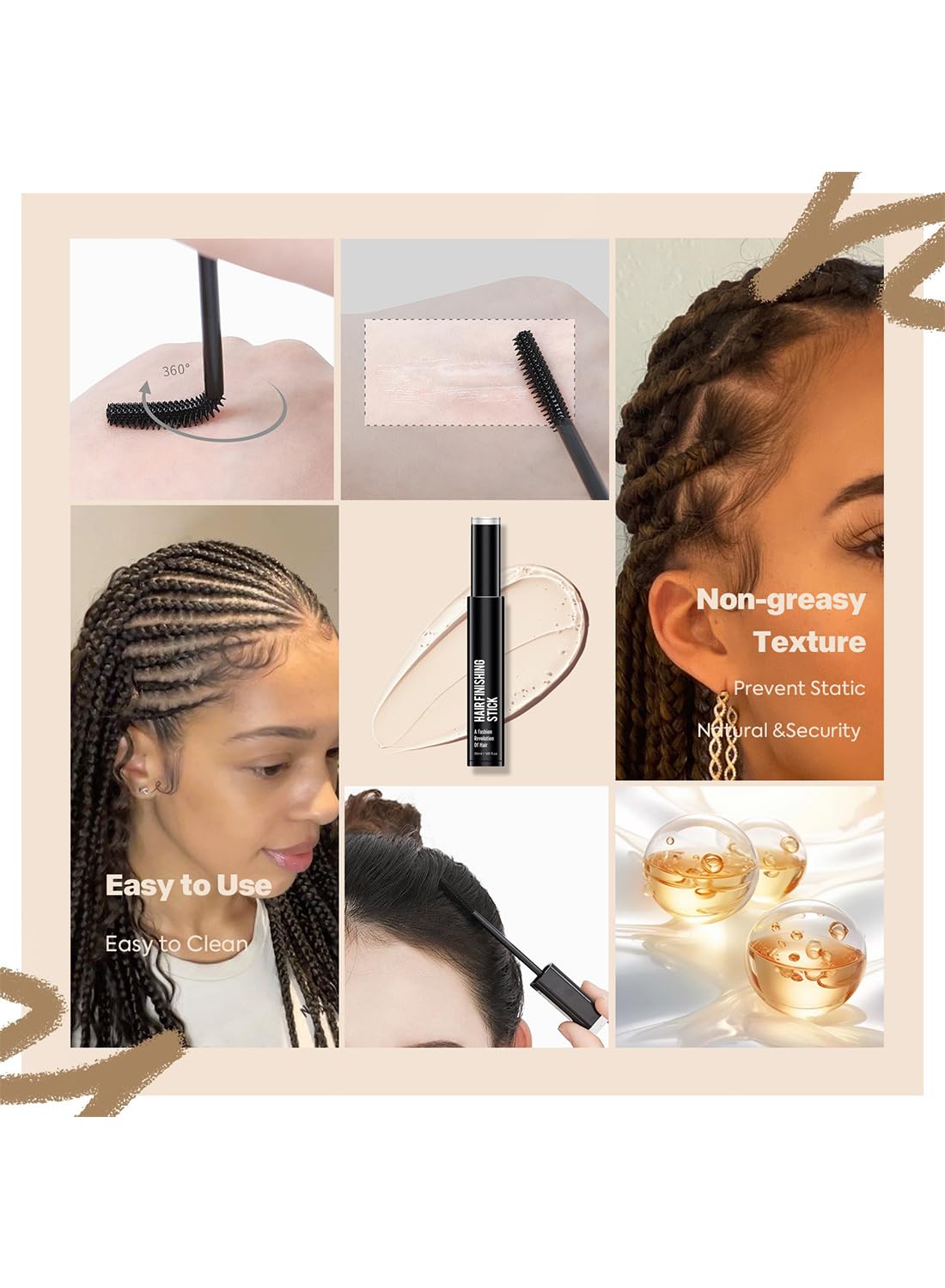 Hair Finishing Stick, Non Greasy and Non Sticky Small Broken Hair Finishing Cream, Refreshing Hair Wax Stick for Frizz & Flyaway, Hair Gel 30ml