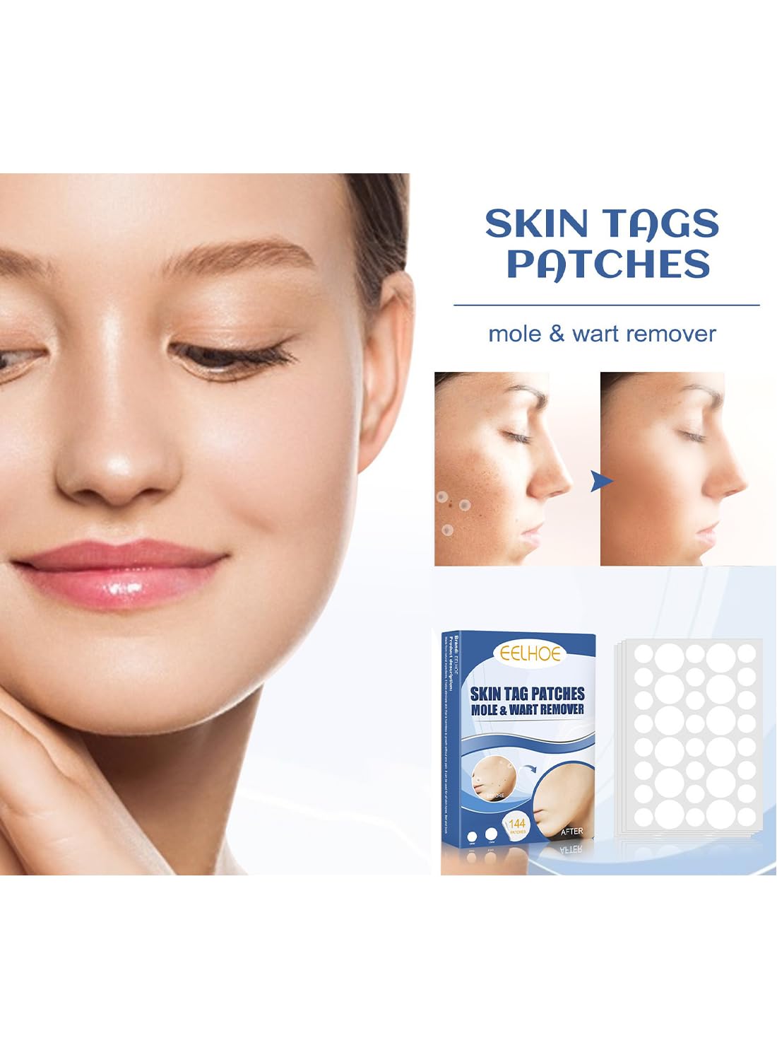 144Pcs Wart and Mole Remover, Easy-to-Use Waterproof Transparent Stickers