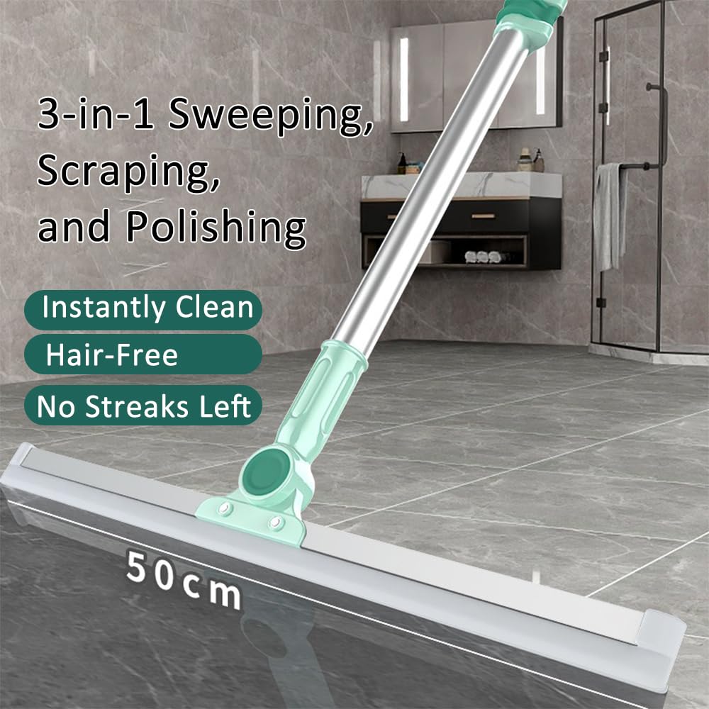 Floor Squeegee Set, Squeegee Broom with 2 Replacement Rubber for Window Cleaning, Bathroom Tile, Concrete