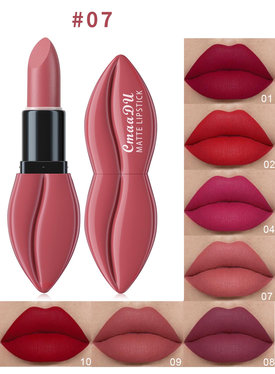 Matte Lipstick for Women, Long Lasting Waterproof Highly Pigmented Moisturizing Velvet Lip Gloss, Not Fade Lightweight Smudge Proof Lip Stain for Girls and Women - Red 07