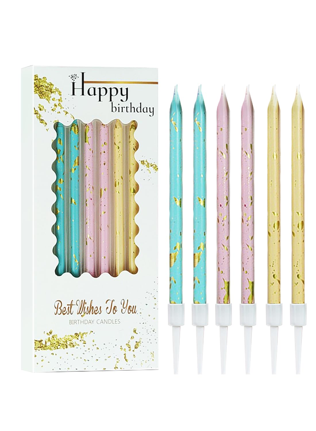 Twisted Birthday Candles, Long Thin Birthday Spiral Candles with Holders-6Pcs