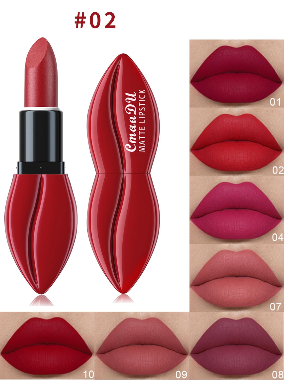 Matte Lipstick for Women, Long Lasting Waterproof Highly Pigmented Moisturizing Velvet Lip Gloss, Not Fade Lightweight Smudge Proof Lip Stain for Girls and Women - Red 02
