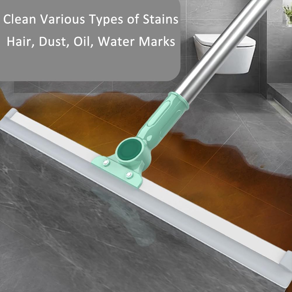 Floor Squeegee Set, Squeegee Broom with 2 Replacement Rubber for Window Cleaning, Bathroom Tile, Concrete
