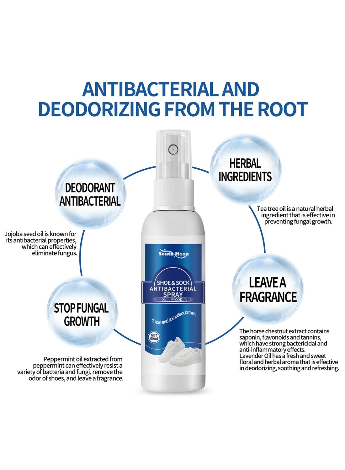 Shoe Deodorizer Spray, Foot Spray with Essential Oils for Smelly Feet 60ml