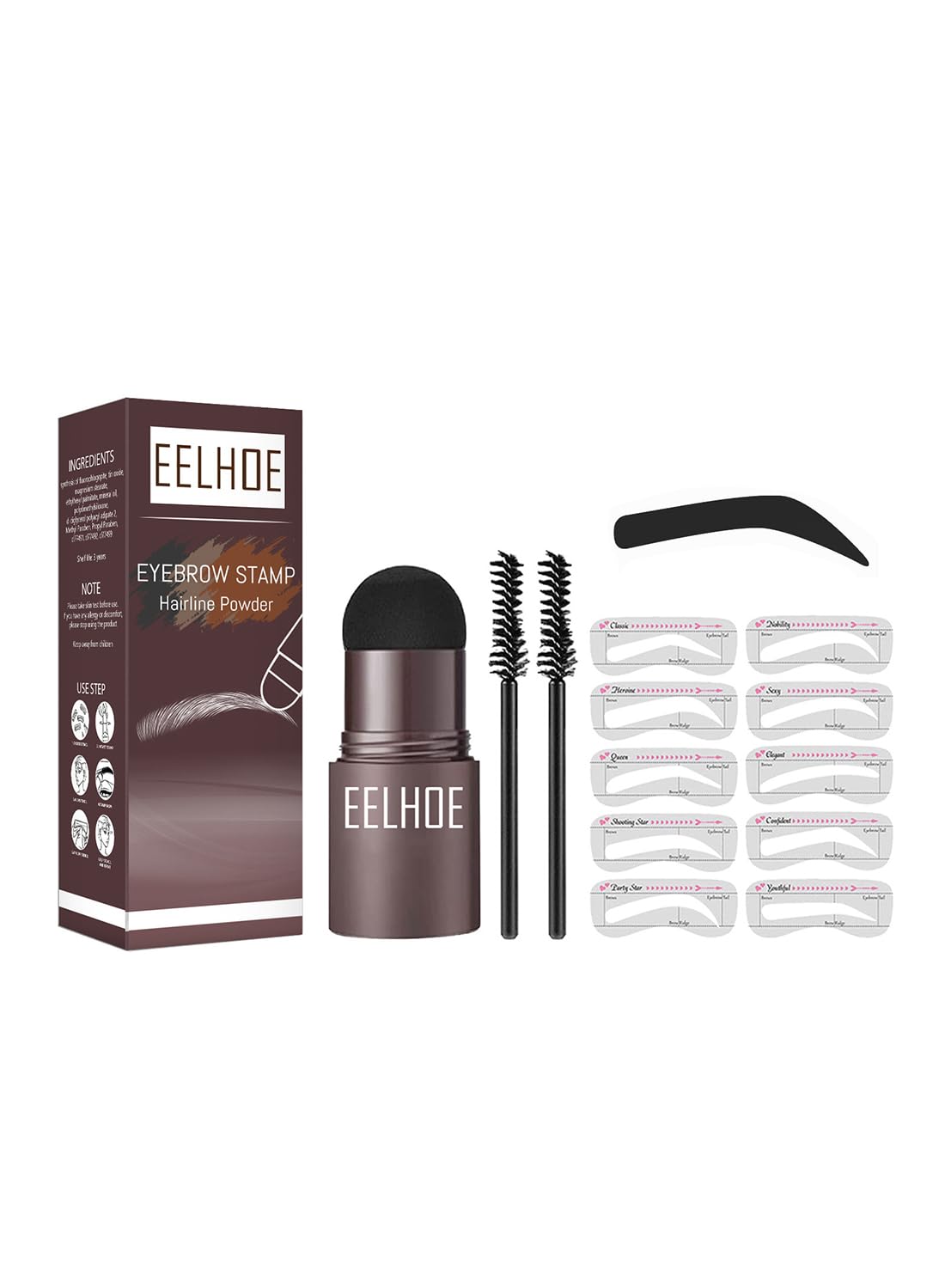 Eyebrow Stamp Stencil and Brush Kit, Eyebrow Makeup for Women - Dark Grey