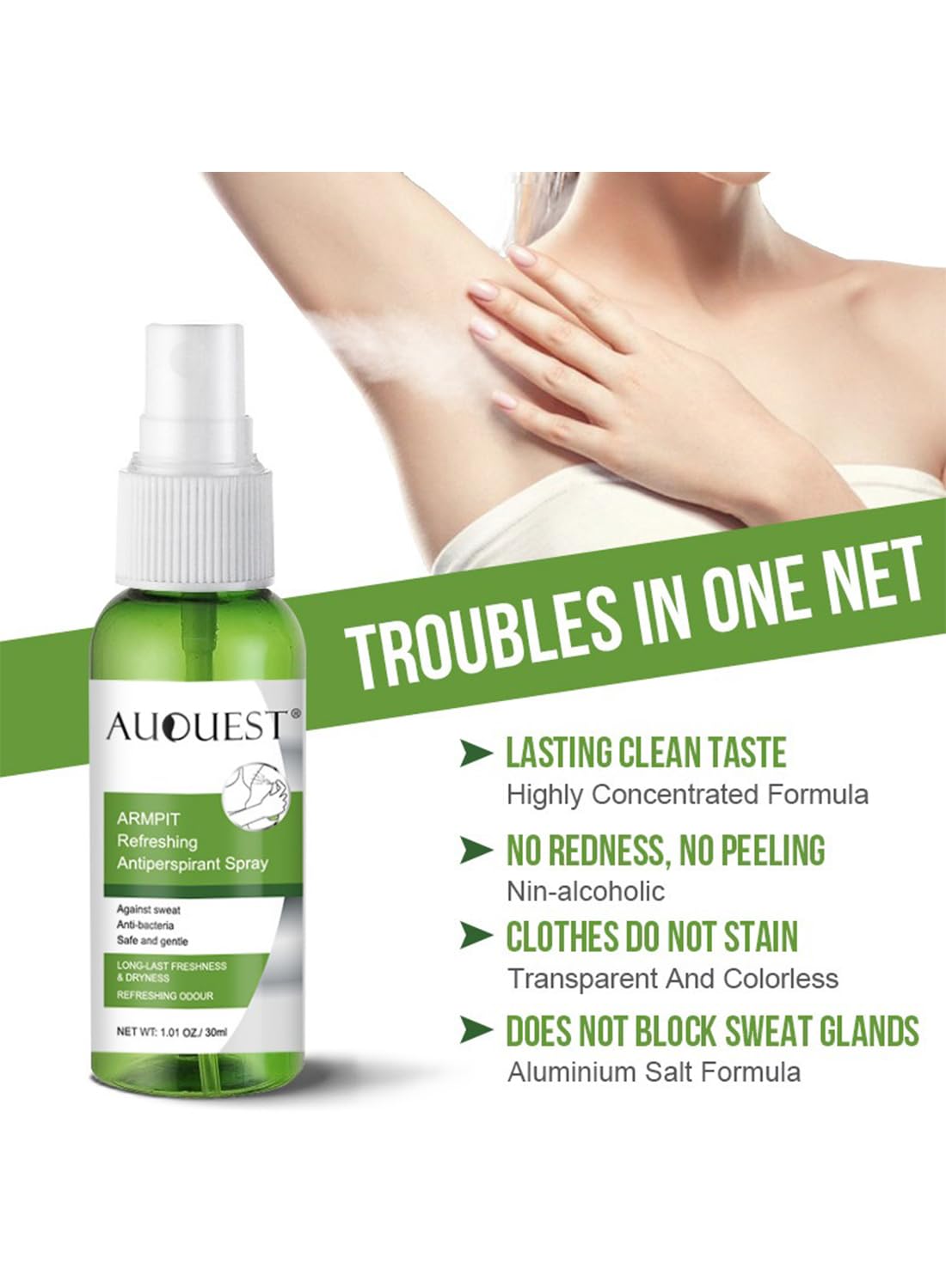 Antiperspirant Spray, Refreshing Whole Body Deodorant, Aluminum Free Deodorant, Long Lasting Sweat and Odor Protection, Relieve Body Odor 30ml