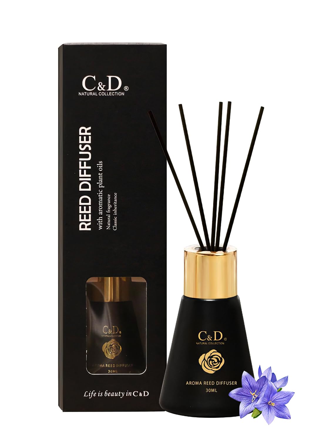 Reed Diffuser, Natural Classic Long Lasting Room Air Fresh Essential Oil Diffuser, Scented Gift Set, Scented Diffuser for Bathroom Bedroom Home Décor, Stress Relief 30ml