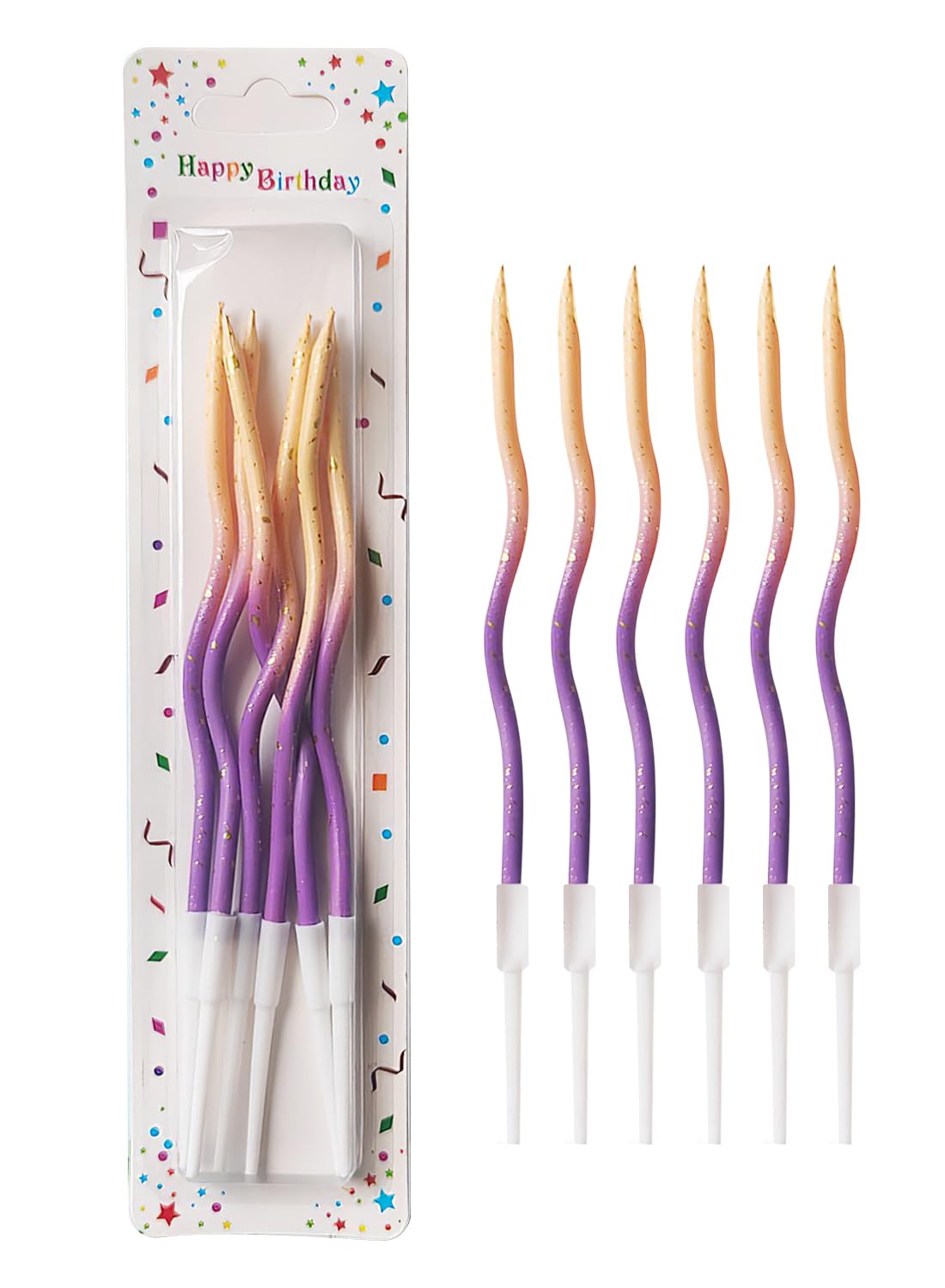 Twisted Birthday Candles, Long Thin Birthday Spiral Candles with Holders-6Pcs