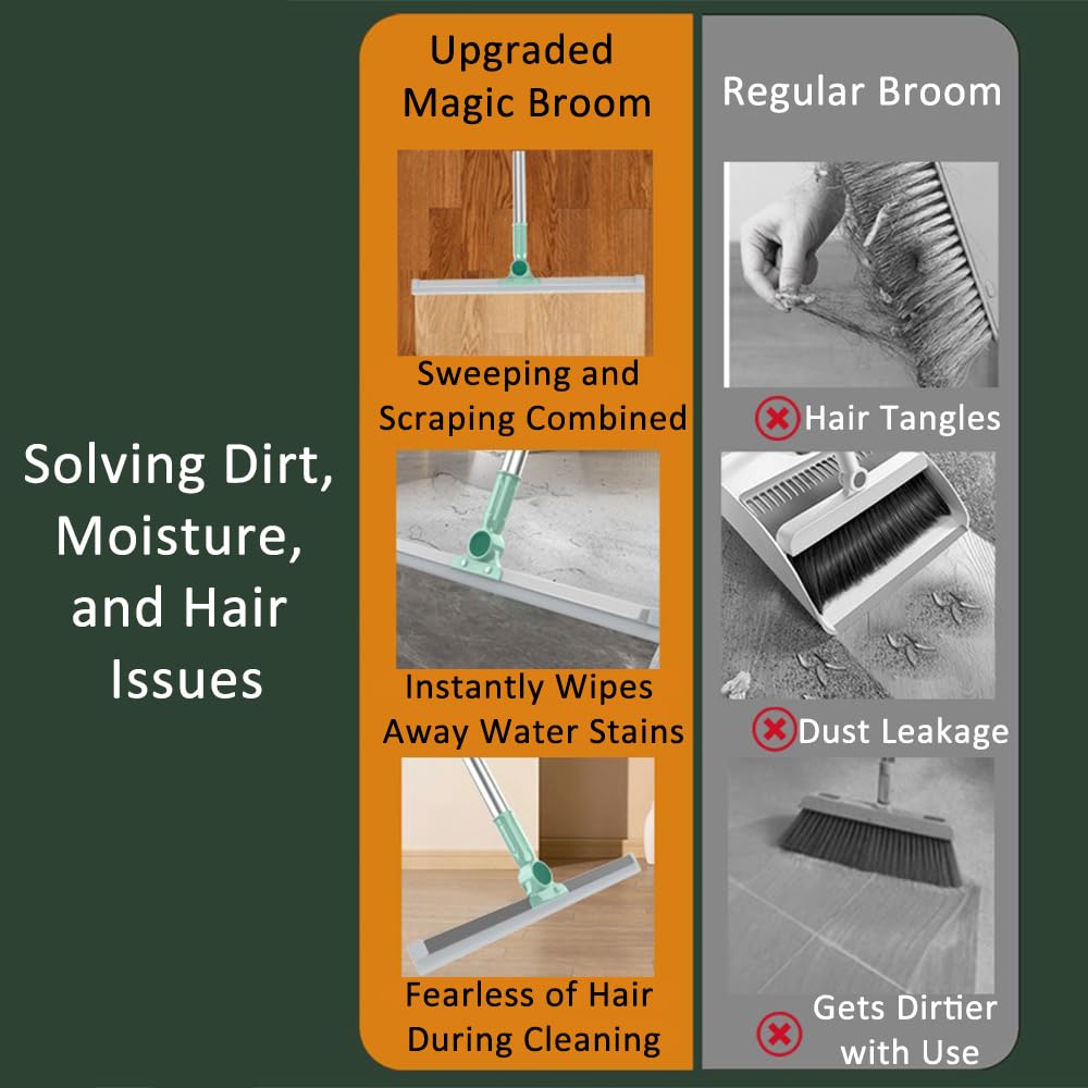 Floor Squeegee Set, Squeegee Broom with 2 Replacement Rubber for Window Cleaning, Bathroom Tile, Concrete