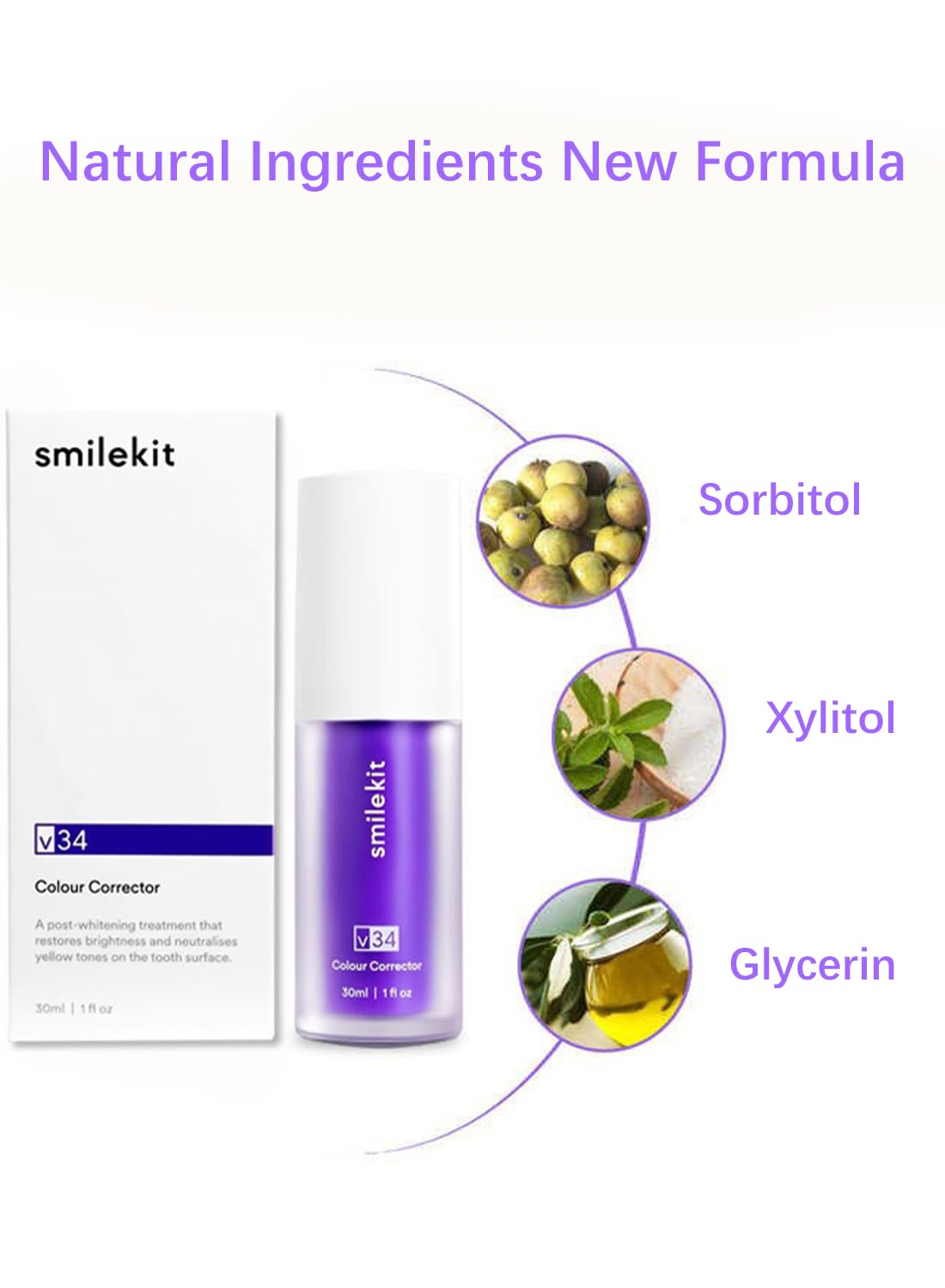 L&Wen Purple Toothpaste Teeth Whitening Booster Effective Fast Brighten Cleaning Tooth Colour Corrector to Remove Tooth Stains and Change Yellow Teeth for Sensitive Teeth 30ml