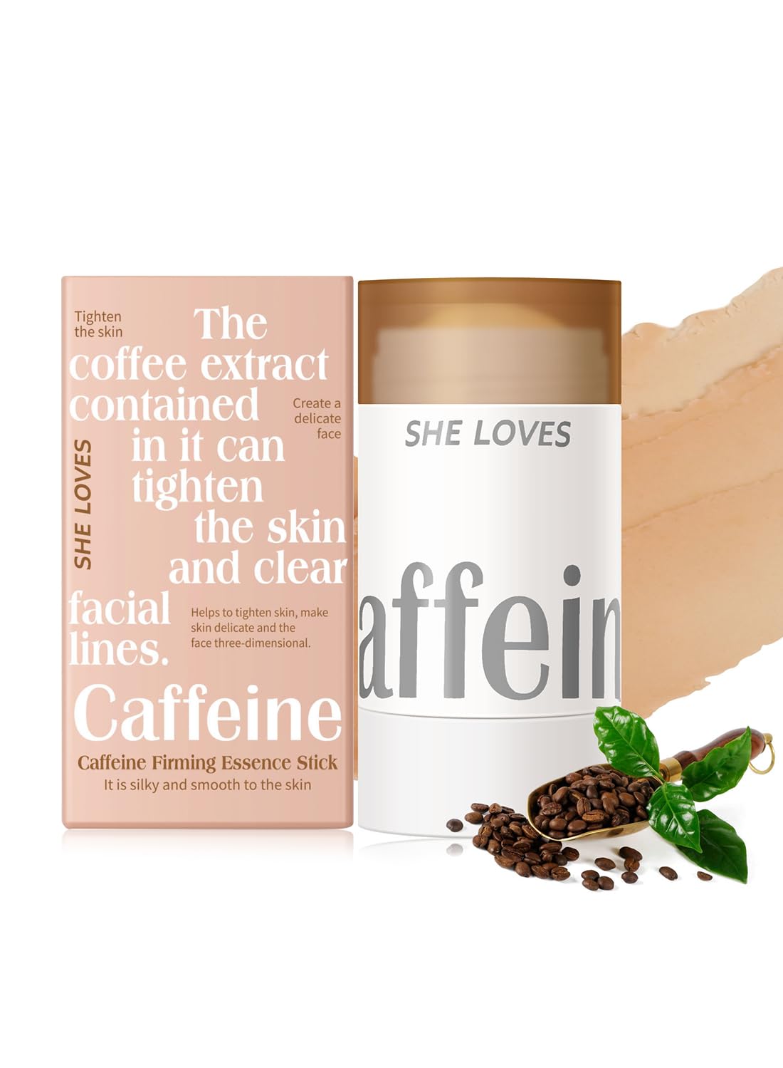 Firming Essence Stick with Caffeine, Anti-Aging Anti Puffiness Anti Dark Circles Face Moisturizer, Boosts Skin Radiance, Fades Fine Line, for Face and Neck 34g