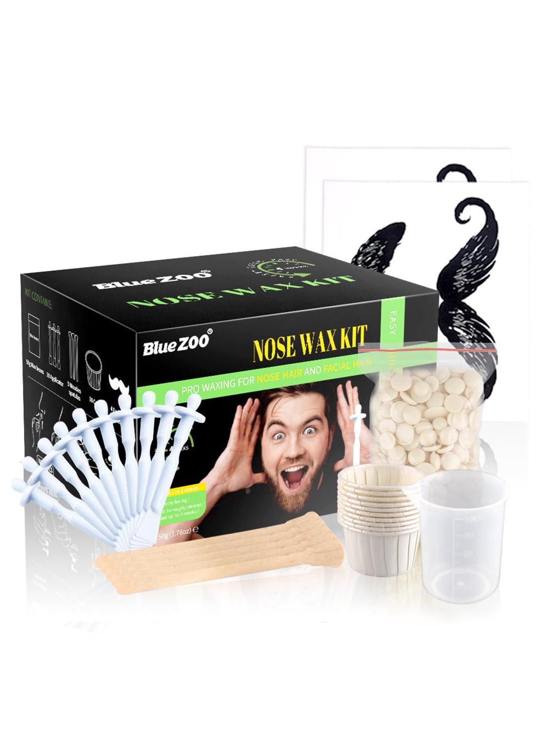 Nose Wax Kit for Nose Hair and Facial Hair, Hair Removal Kit with 10 Applicators