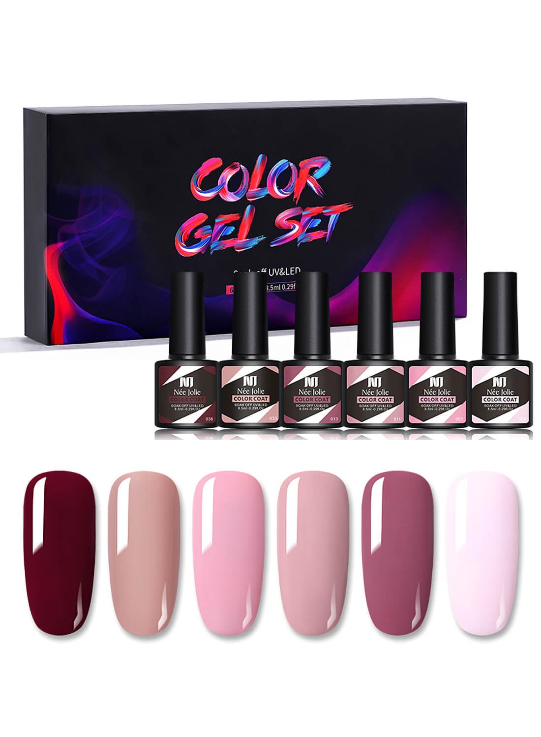 Gel Nail Polish Kit, 6Pcs Gel Nail Polish Kit, Soak Off UV LED Nail Lamp, Nail Art Design DIY Home Gifts for Women Girl