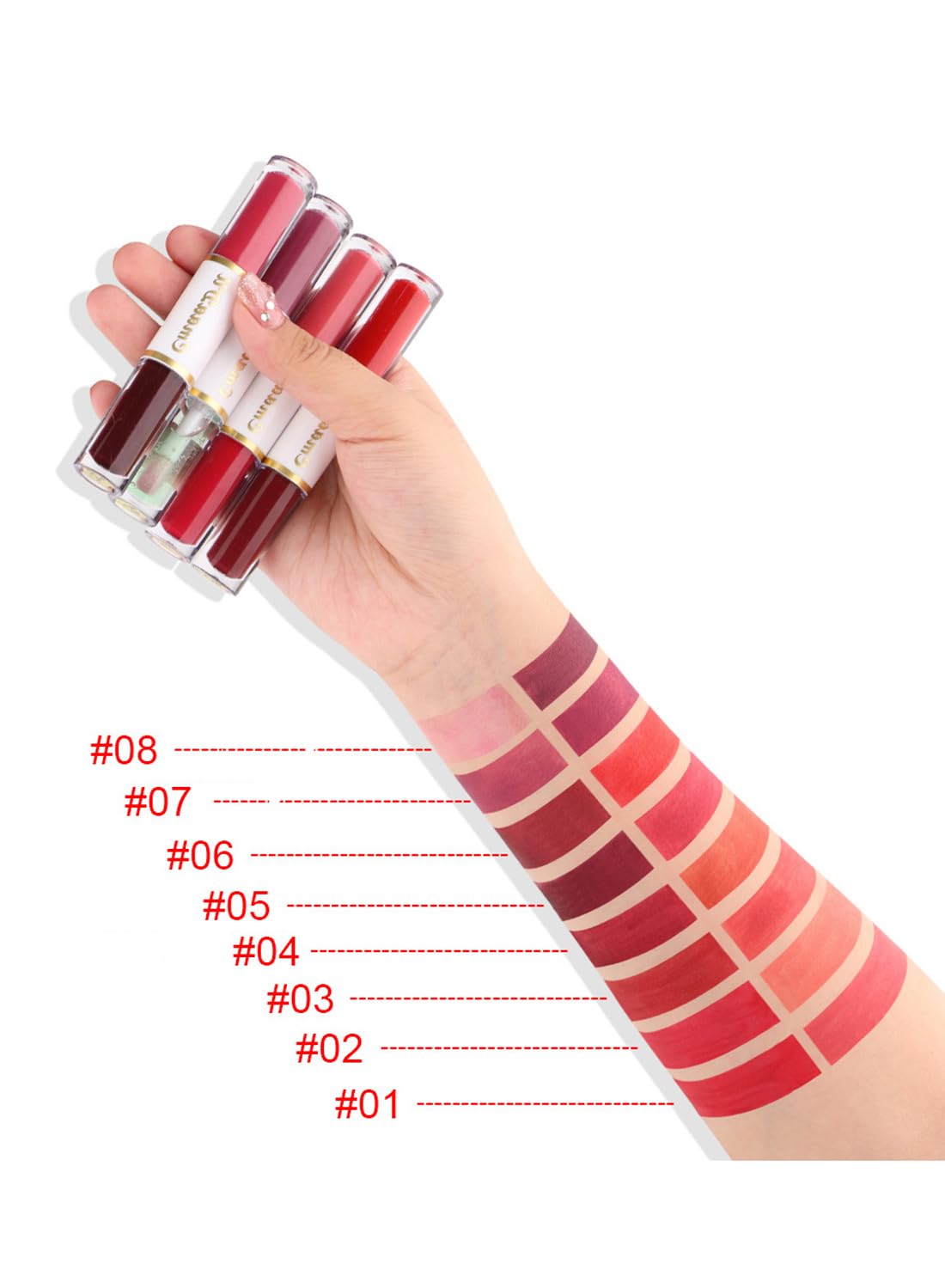 L&Wen Double Head Lip Gloss, Matte Velvet High Pigmented Liquid Lipsticks, Long Lasting Waterproof Lip Makeup for Women Dark Purple Clear 08#