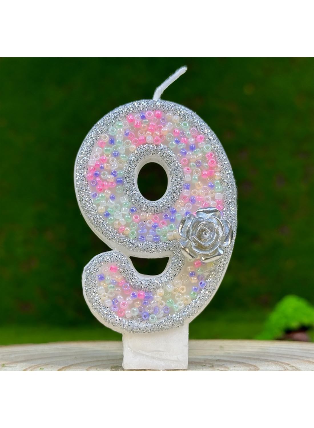 White Number Silver Flower Cake Candle