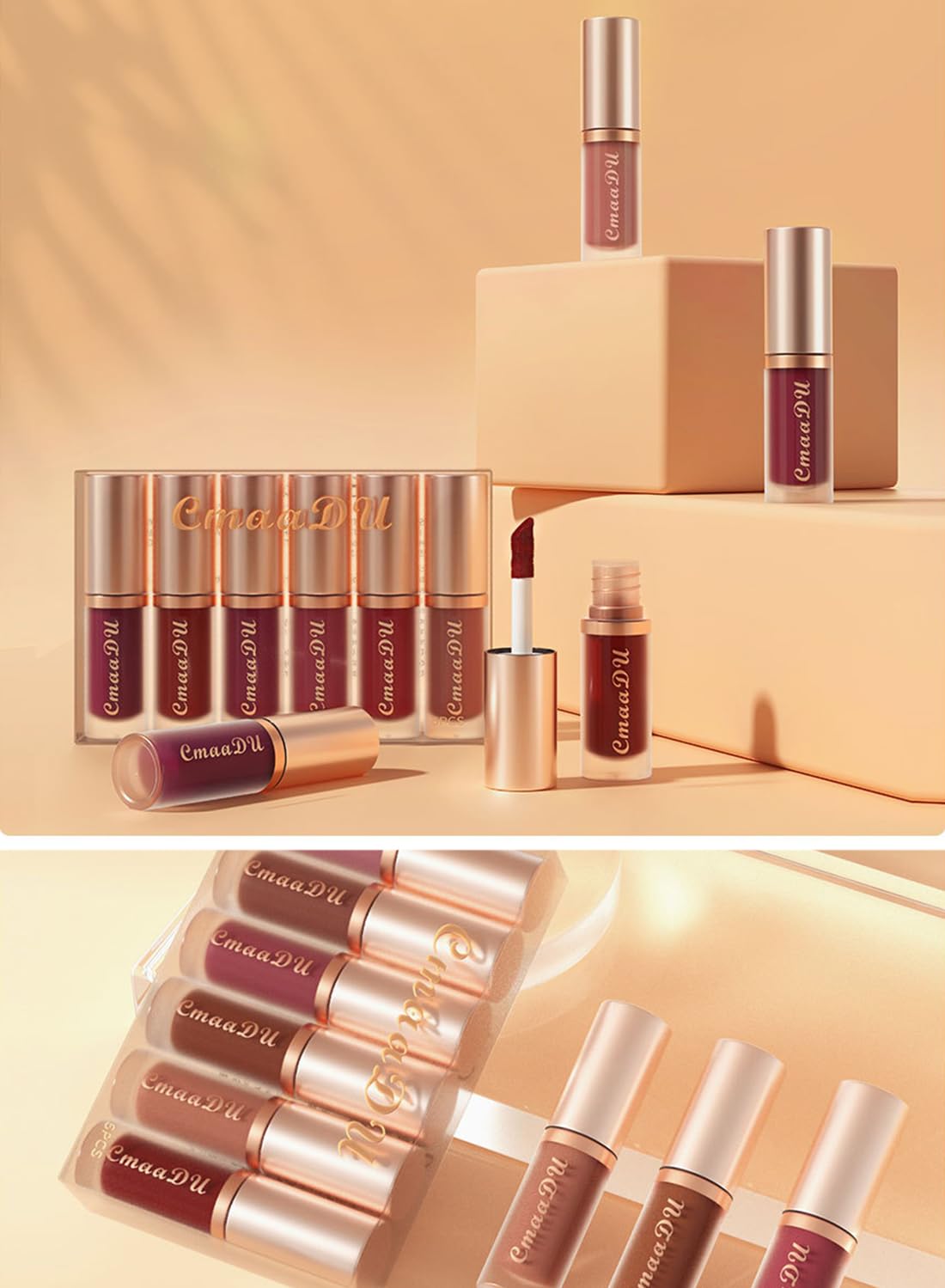 6 Colors Lip Gloss Set, High Pigmented Portable Multi Use Lipstick Liquid Gift Set