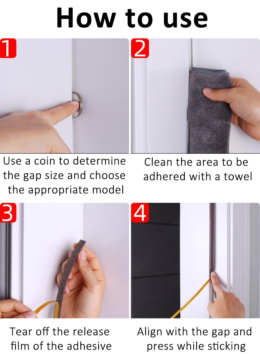 D Shaped Door Draft Stopper, Self Adhesive Soundproof Door Seal Strip 5m Black