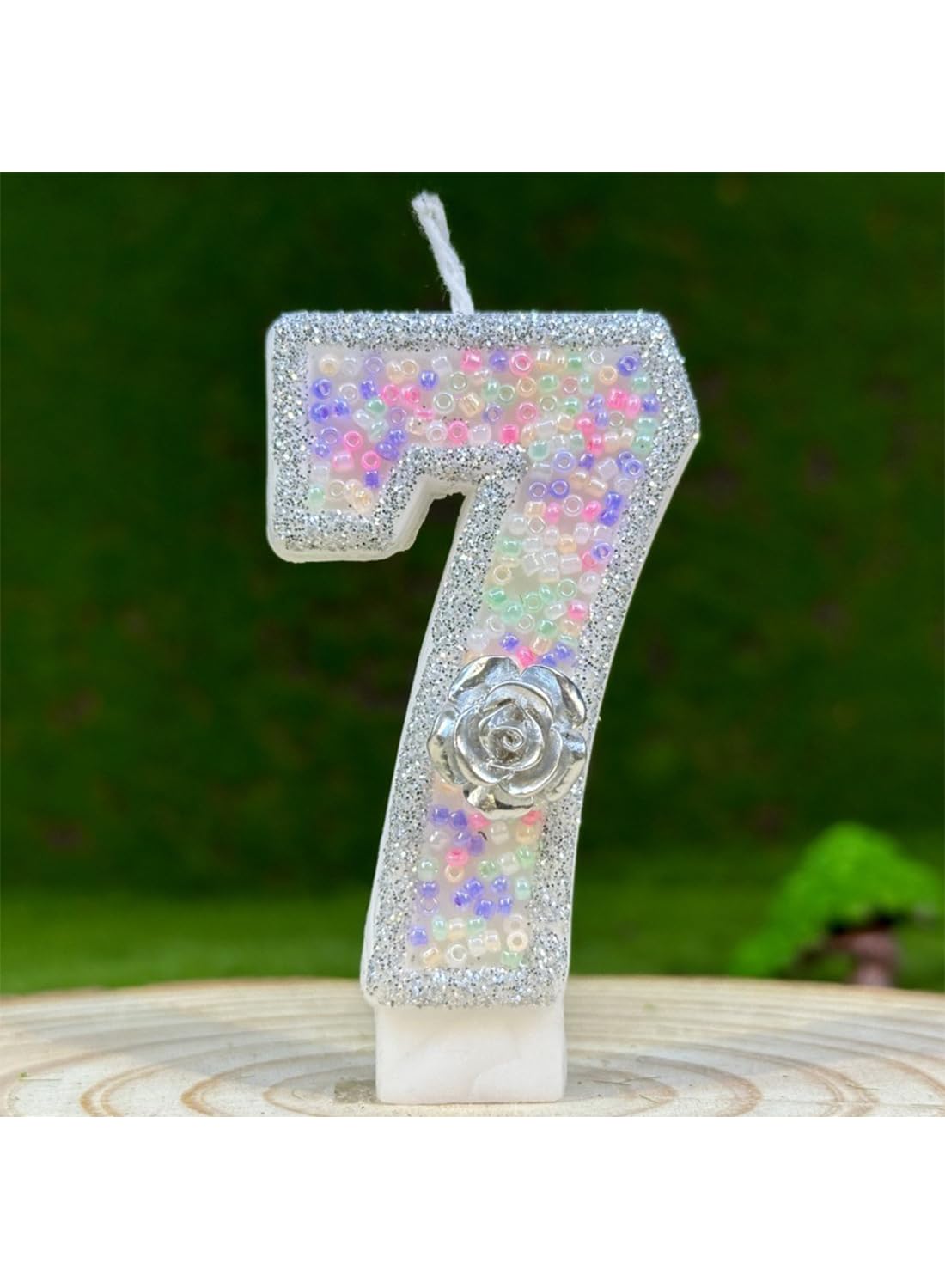 White Number Silver Flower Cake Candle