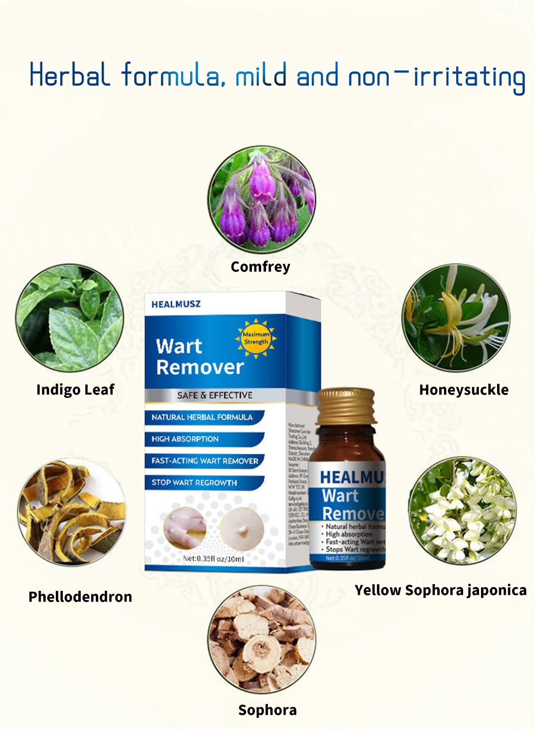 Wart Remover, Fast Acting Stop Wart Regrowth Non Irritating Wart Remover - 10ml