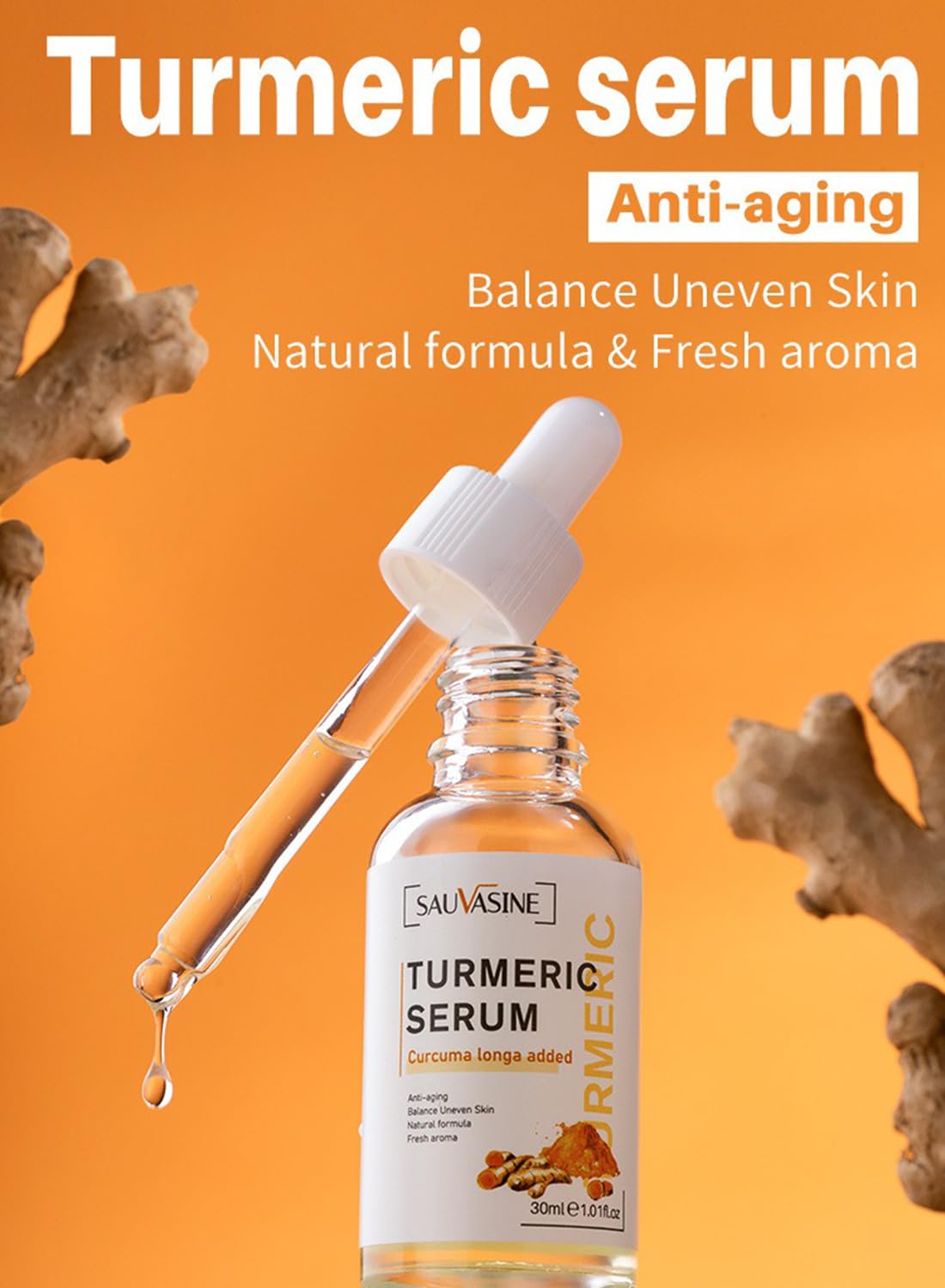 Turmeric Serum, Anti-Aging Anti Wrinkles Natural Turmeric Skin Brightening Serum, Moisturizing Turmeric Facial Repair Serum, Evens Tone, Clears Acne, Minimizes Pores Skin, Care for Face & Body 30ml