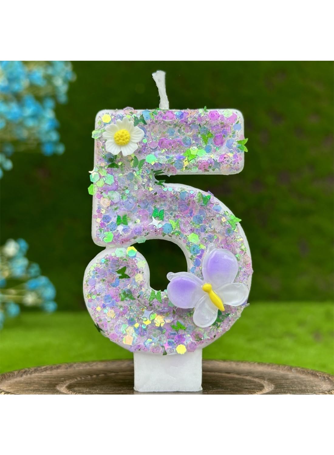 Colorful White Flower Number Cake Candle