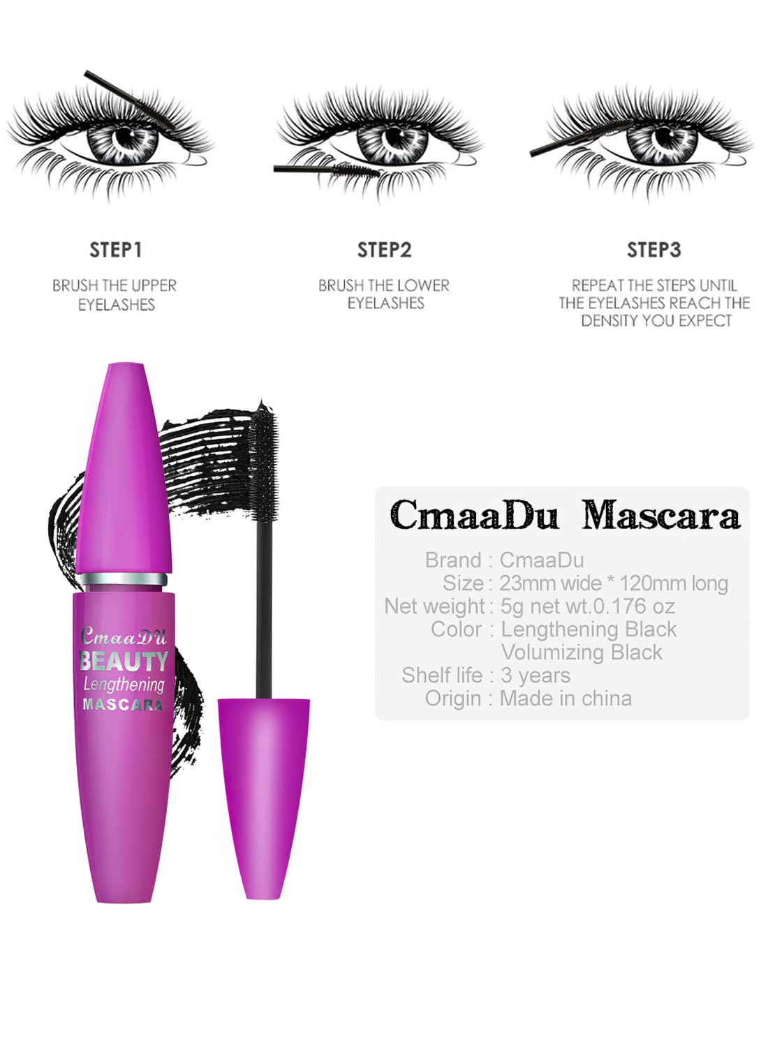 2Pcs 4D Silk Fiber Lash Mascara, Waterproof & Long-Lasting, Long Natural Thickening Lengthening Eye Makeup No Clumping, No Smudging Lasting All Day (Pack of 2)