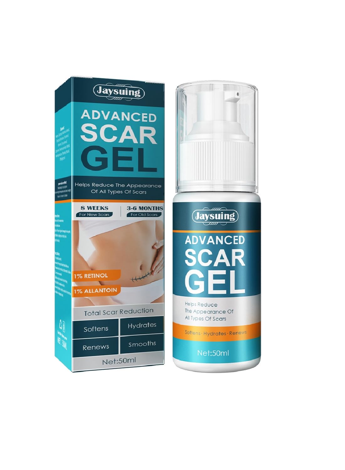 Jaysuing 100% Silicone Scar Gel, Effective Quick Acting Scar Removal Cream 50g