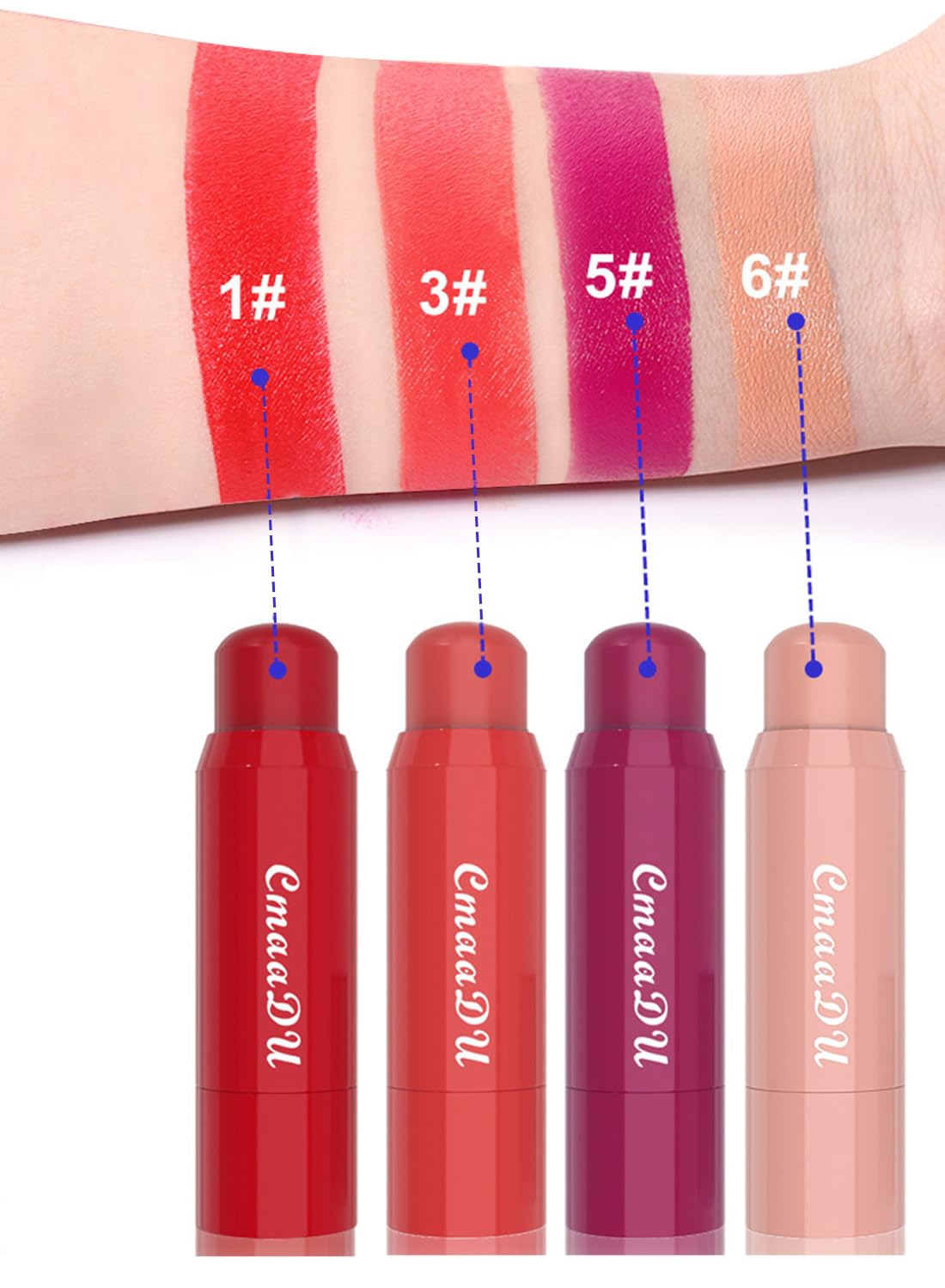 2 in 1 Lipstick and Blush, High Pigment Longwear Natural Blush Stick, Waterproof Velvet Texture Lip Gloss Stick for Cheeks Eyes Lips, Matte Finish, for All Skin Tones